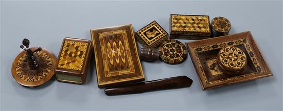 A group of small Tunbridge Ware items,